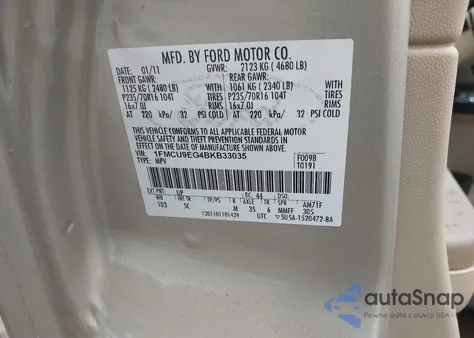 2011 Ford Escape Limited z USA, uszkodzony, nr VIN 1FMCU9EG4BKB33035